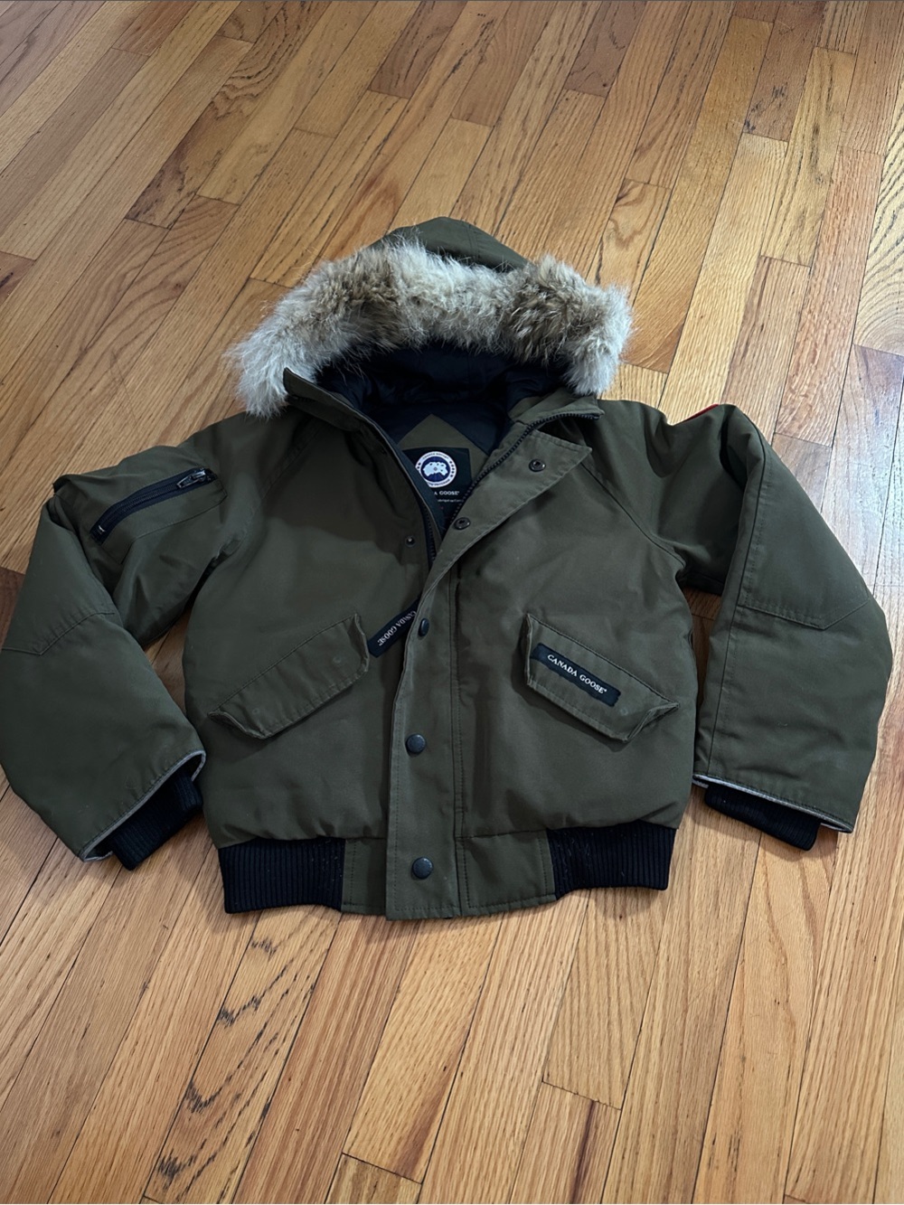 Canada Goose Kids Olive Bomber Parka with Fur Hood